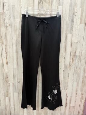 Cressong Y2K Black Flare Pants XL (medium) Embroidered Stones Boho Grunge Floral